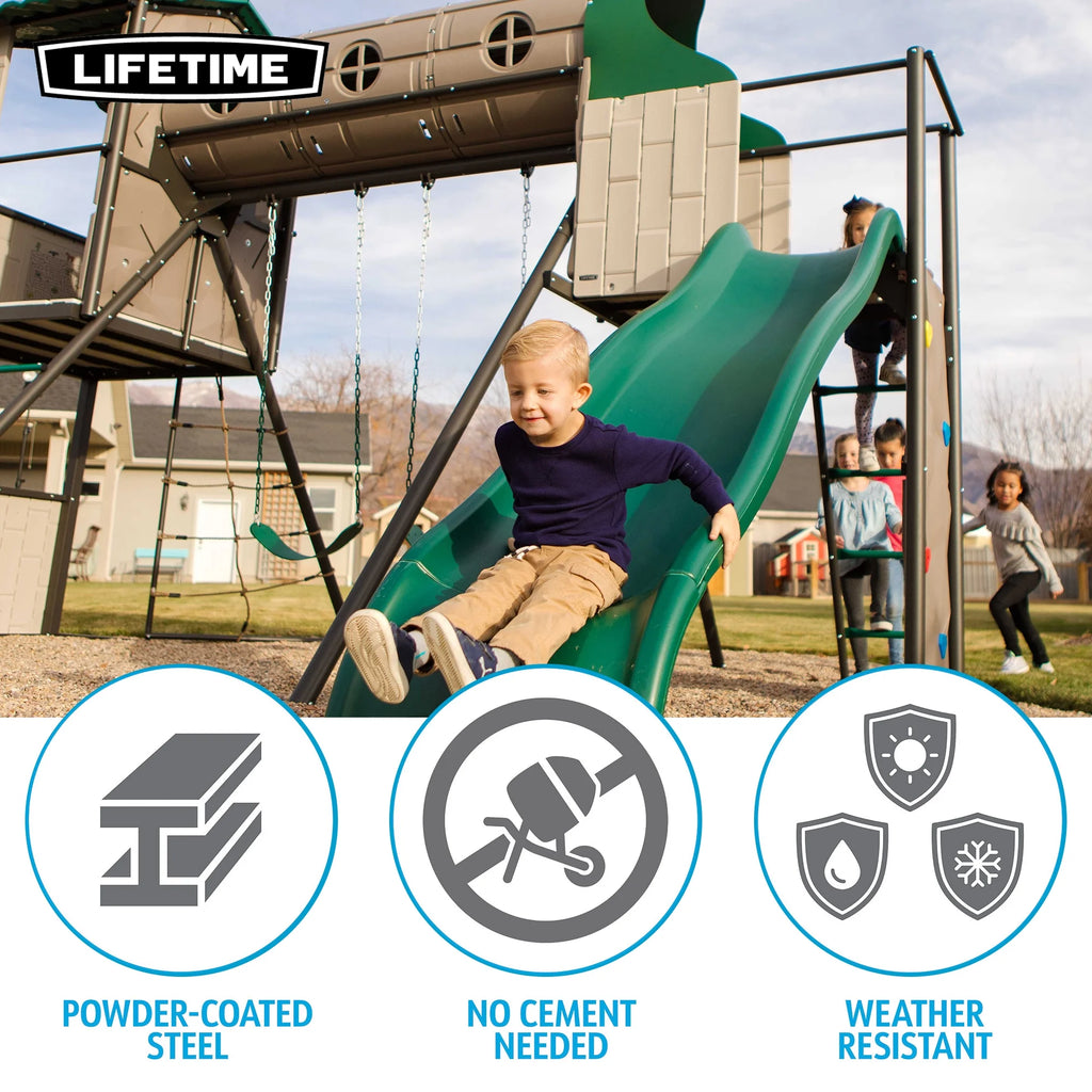 Kid'S Adventure Tunnel Swing Set with Clubhouse, Belt Swings and Climbing Wall (91134)