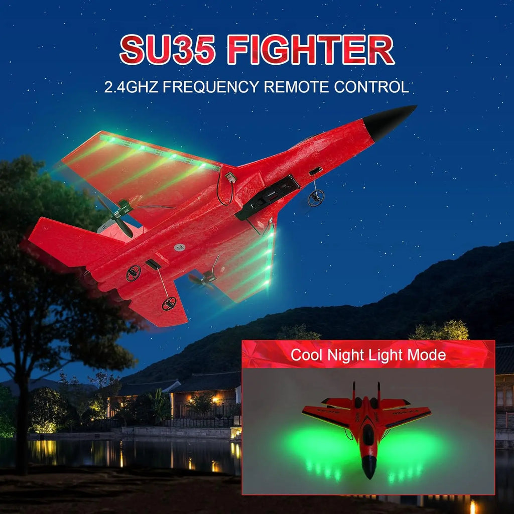 Remote Control Airplane SU35 RC Plane Foam Aircraft with LED 2.4G Radio Fighter Glider Outdoor Flying Toy Gift for Adult Kid