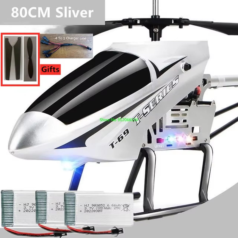 150M 80CM Large Alloy Electric RC Helicopter Drone Model Toy 3.5CH Anti-Fall Body LED Light Remote Control Helicopter Aircraft