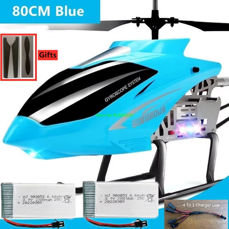 150M 80CM Large Alloy Electric RC Helicopter Drone Model Toy 3.5CH Anti-Fall Body LED Light Remote Control Helicopter Aircraft