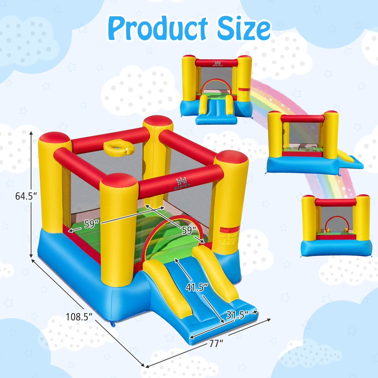 Inflatable Bouncer Kids Slide Bounce House for Indoor Outdoor (Blower NOT Included)