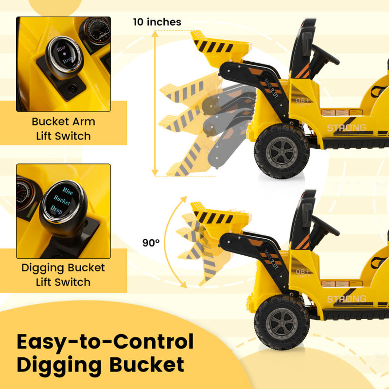 12V Kids Ride on Construction Tractor with Electric Adjustable Bucket