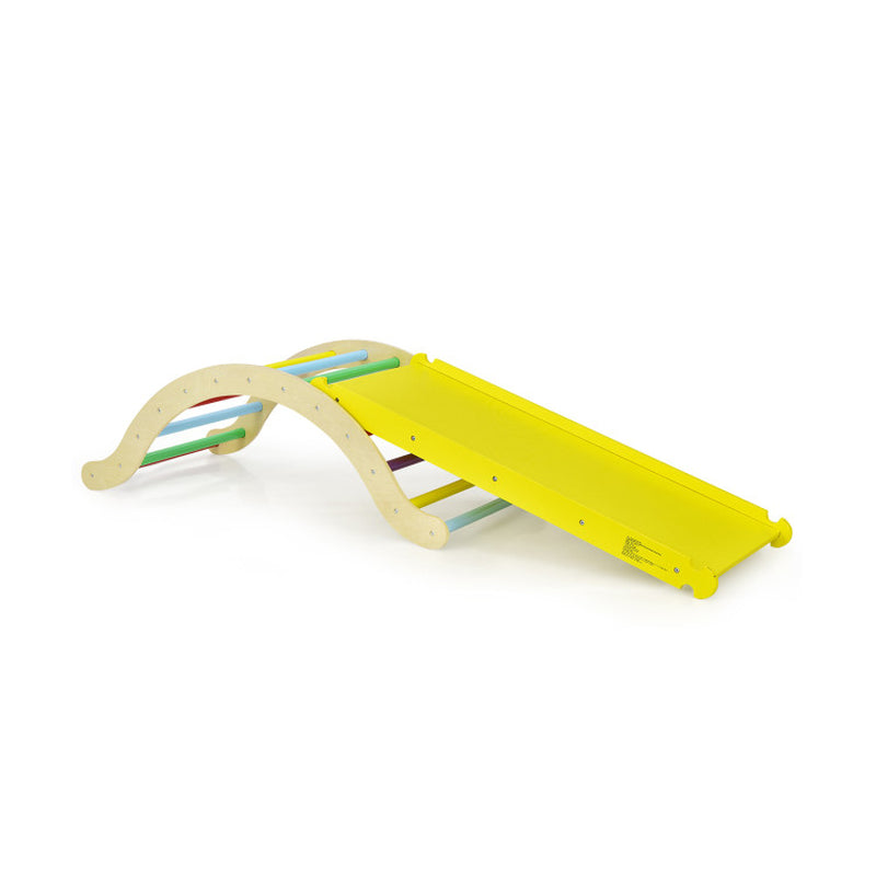 3-In-1 Wooden Climber Ladder Structure with Rock Climbing Ramp and Padding