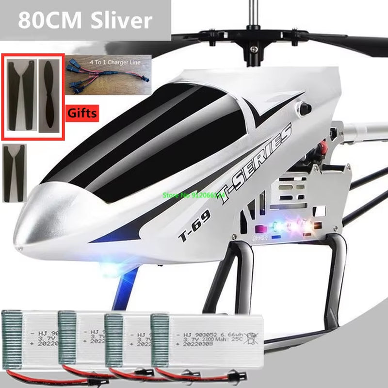 150M 80CM Large Alloy Electric RC Helicopter Drone Model Toy 3.5CH Anti-Fall Body LED Light Remote Control Helicopter Aircraft
