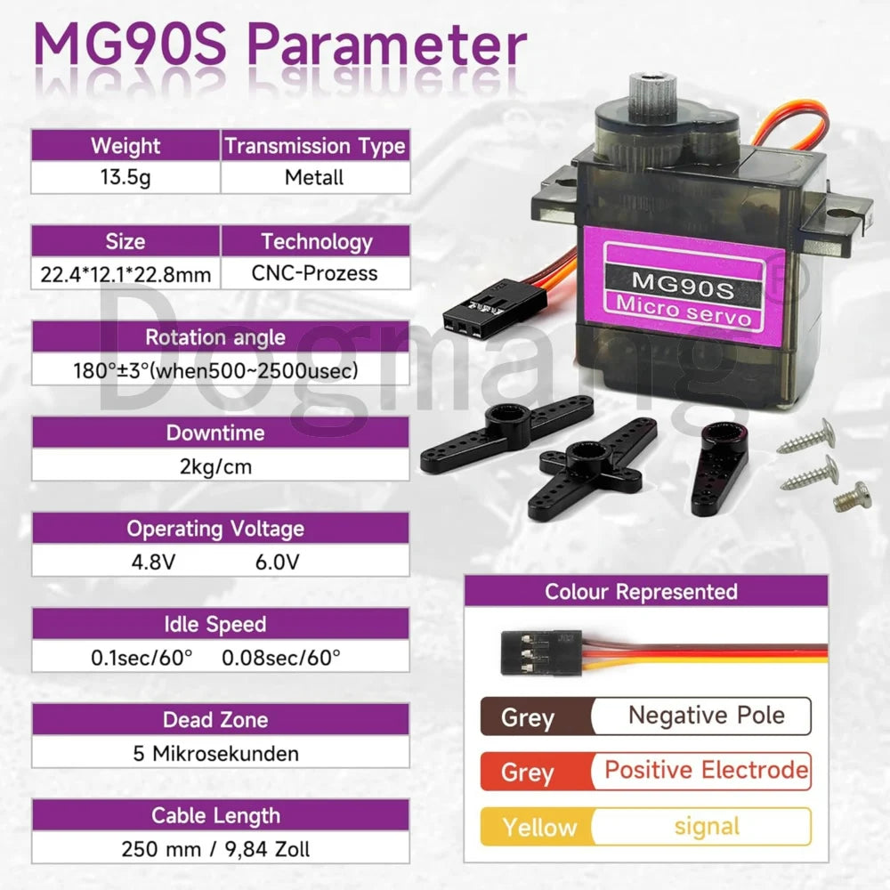 MG90S Servo 1/2/4/10/20/50 Pcs All Metal Gear 9G SG90 Upgraded Version for Helicopter Boat Car Mini Servos for Arduino Project