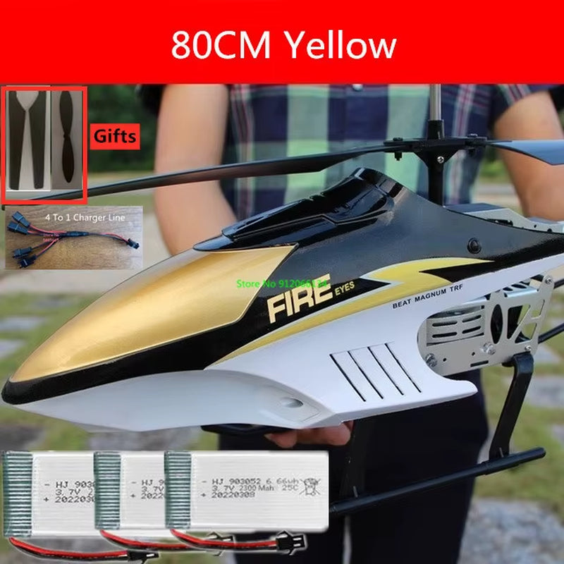 150M 80CM Large Alloy Electric RC Helicopter Drone Model Toy 3.5CH Anti-Fall Body LED Light Remote Control Helicopter Aircraft
