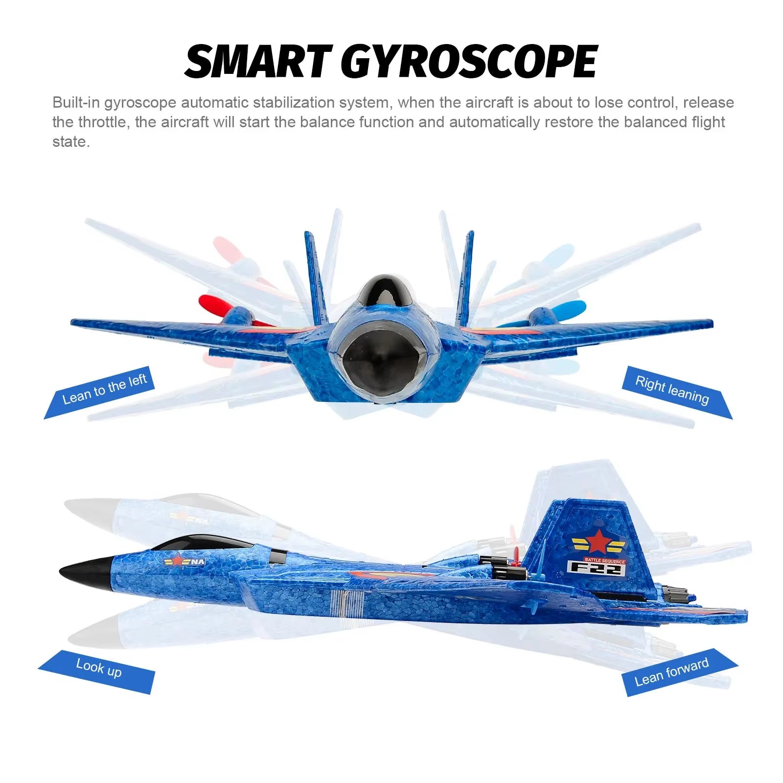 F22 Raptor RC Plane 2.4G 2CH Remote Control Flying Glider with LED Lights EPP Foam Airplane Toys for Children Gifts