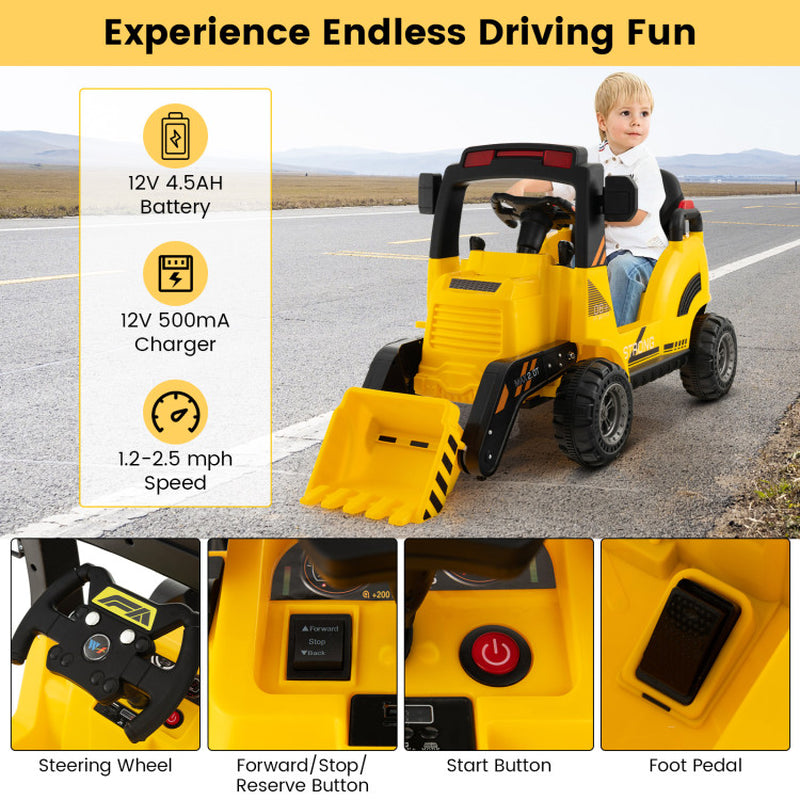 12V Kids Ride on Construction Tractor with Electric Adjustable Bucket