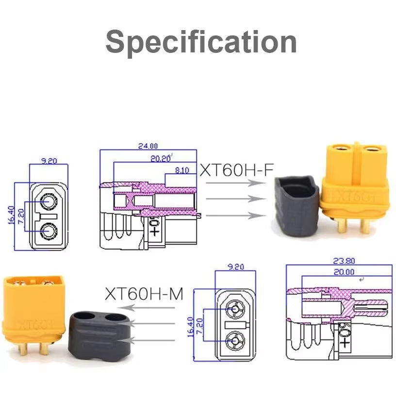 5Pairs XT60H Connector Plug with Sheath Housing Female / Male XT60 Plug for RC Lipo Battery Cars Fpv Drones Airplane