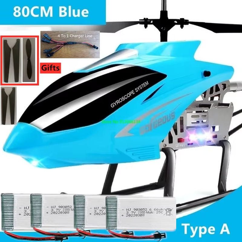 150M 80CM Large Alloy Electric RC Helicopter Drone Model Toy 3.5CH Anti-Fall Body LED Light Remote Control Helicopter Aircraft