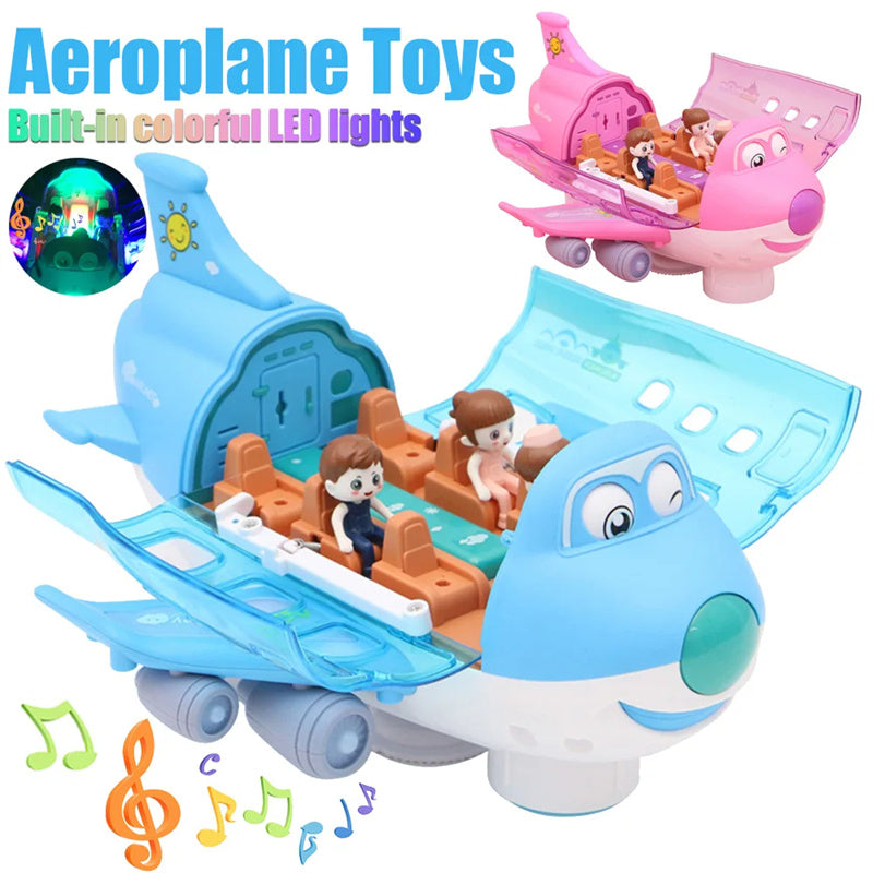 360 Rotating Electric Plane Airplane Toys for Kids Bump and Go Action Toddler Toy Plane with LED Flashing Light Sound for Boys