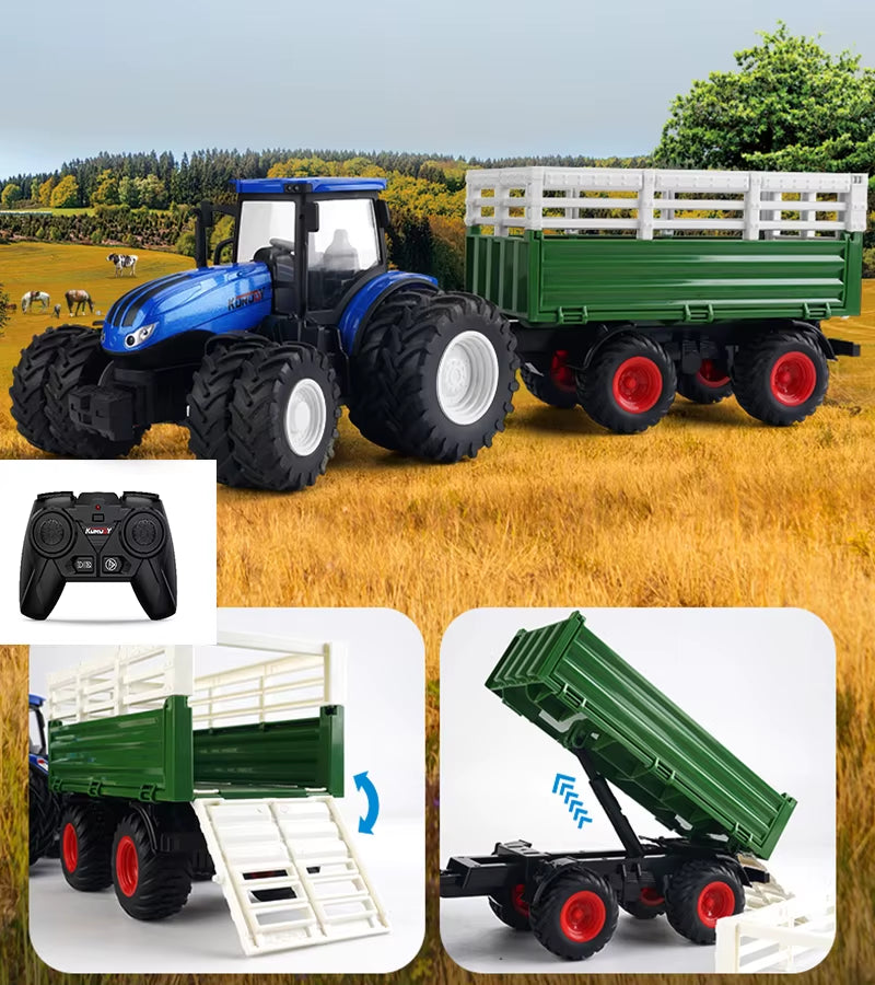 1/24 Remote Control Tractor Trailer 2.4G RC Tractor Simulated Engineering Construction Truck Model Toys Farming Machine