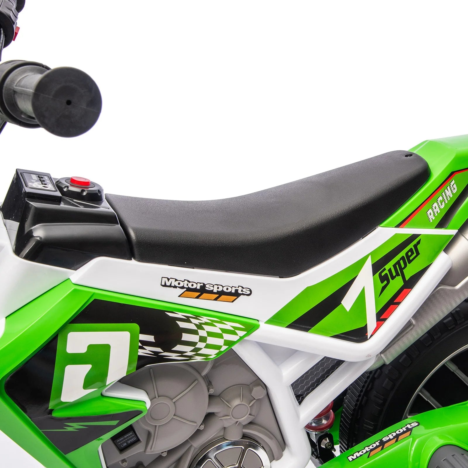 12V Green Ride on Motorcycle Dirt Bikes for Kids with Training Wheels, Spring Suspension