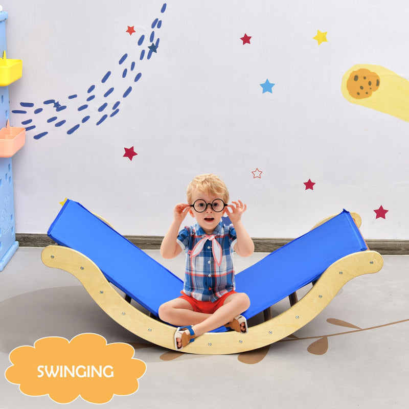 3-In-1 Wooden Climber Ladder Structure with Rock Climbing Ramp and Padding