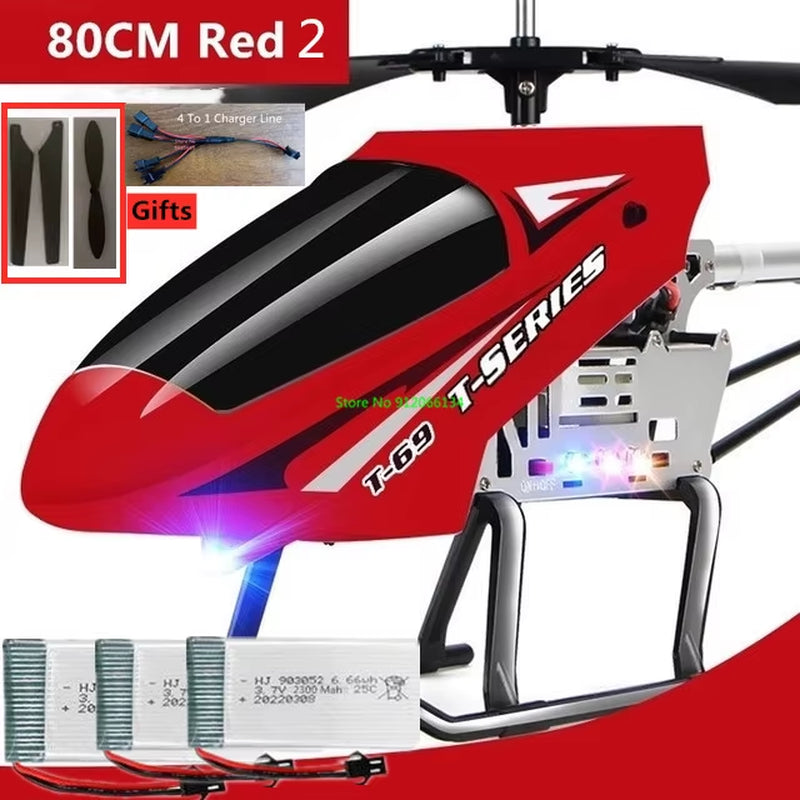 150M 80CM Large Alloy Electric RC Helicopter Drone Model Toy 3.5CH Anti-Fall Body LED Light Remote Control Helicopter Aircraft