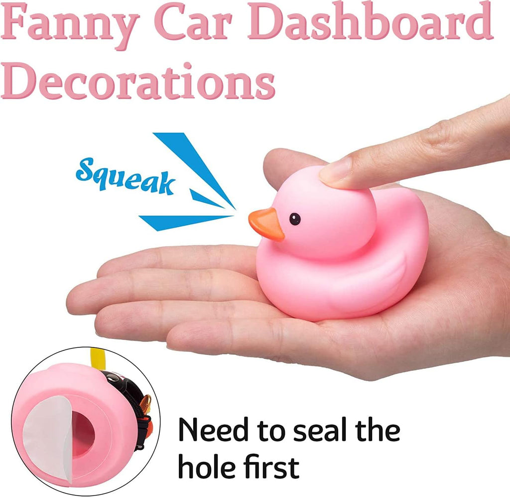 Pink Duck Car Dashboard Decorations Rubber Duck Car Ornaments Cool Duck with Propeller Helmet Sunglasses Gold Chain