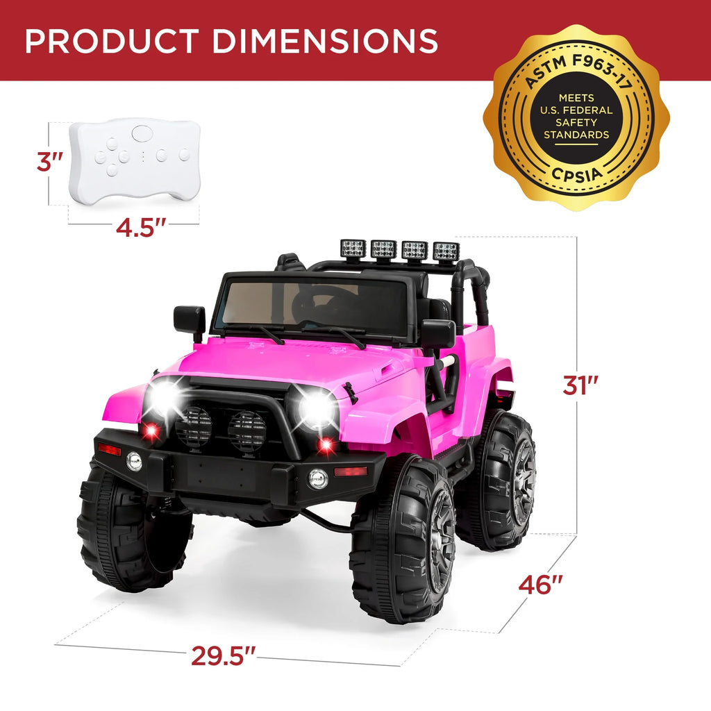 Jumbo 12V Kids Electric Ride on Car with Parent Remote, Seat Harness, 65 Lb Capacity - Pink
