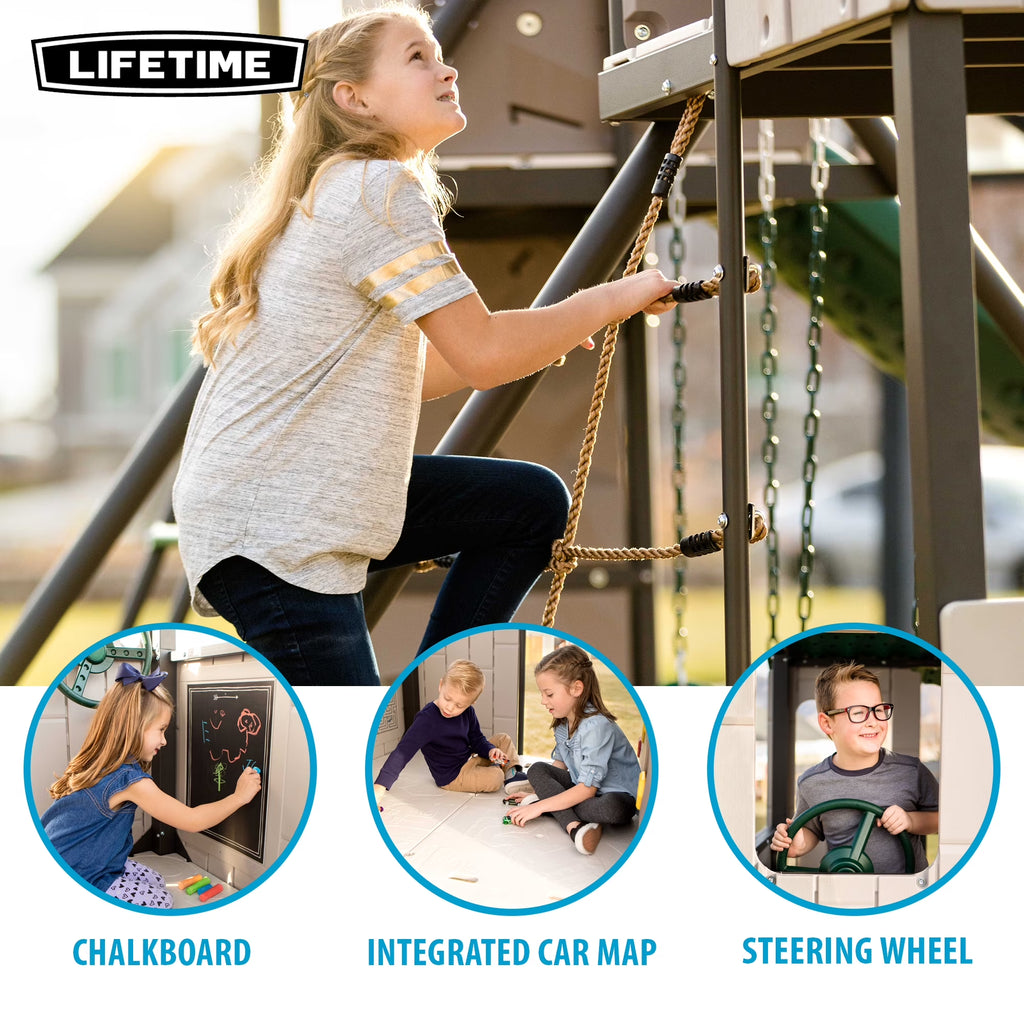 Kid'S Adventure Tunnel Swing Set with Clubhouse, Belt Swings and Climbing Wall (91134)