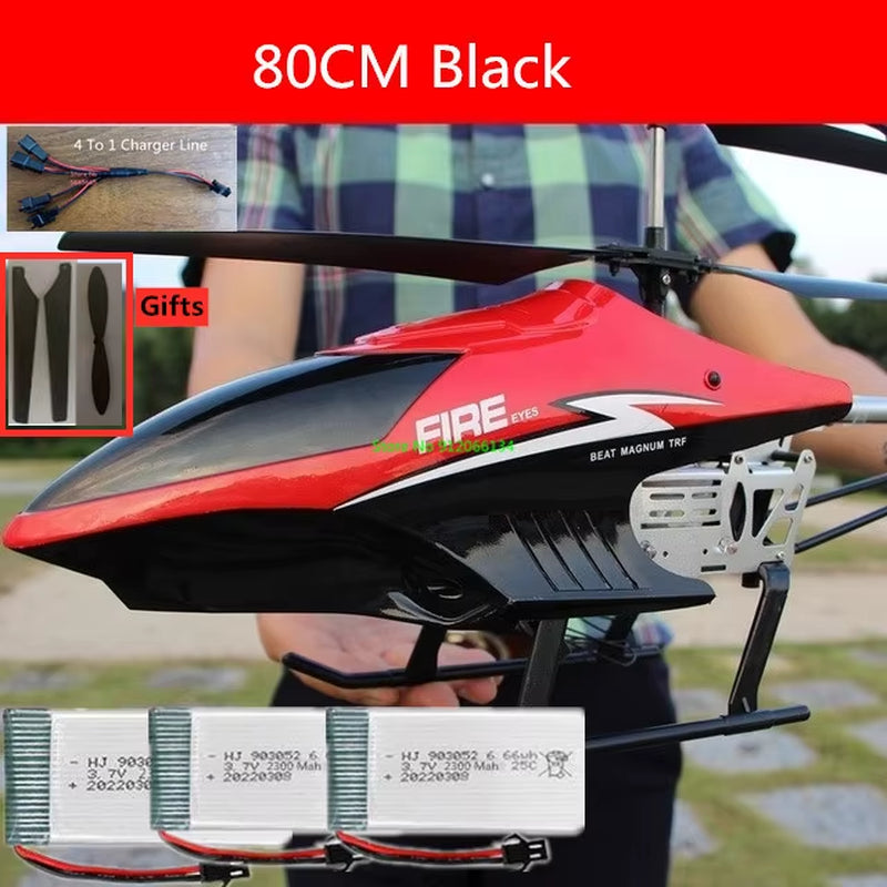 150M 80CM Large Alloy Electric RC Helicopter Drone Model Toy 3.5CH Anti-Fall Body LED Light Remote Control Helicopter Aircraft