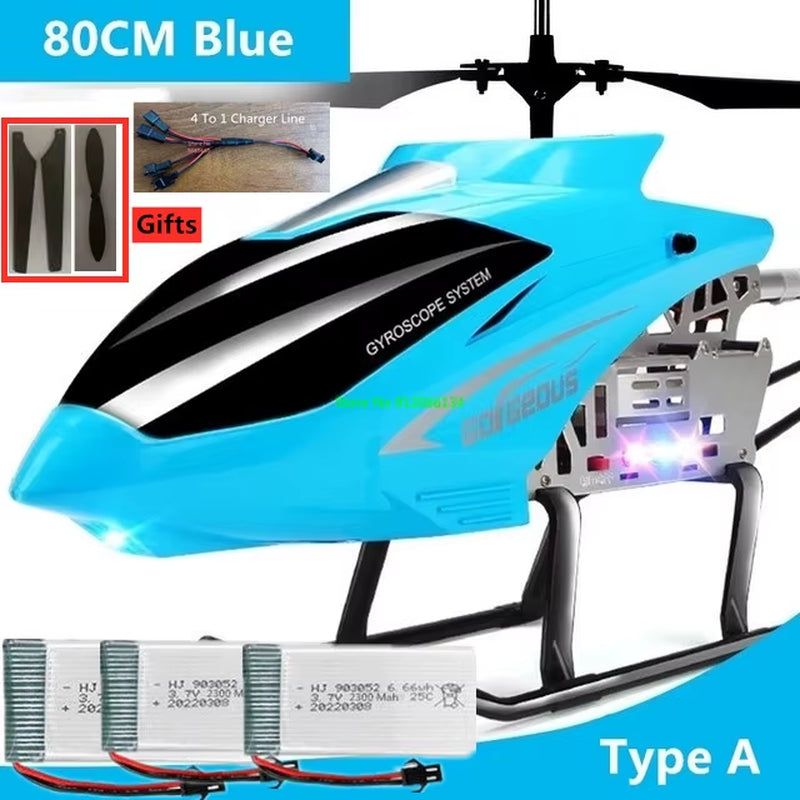 150M 80CM Large Alloy Electric RC Helicopter Drone Model Toy 3.5CH Anti-Fall Body LED Light Remote Control Helicopter Aircraft