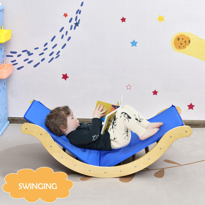 3-In-1 Wooden Climber Ladder Structure with Rock Climbing Ramp and Padding