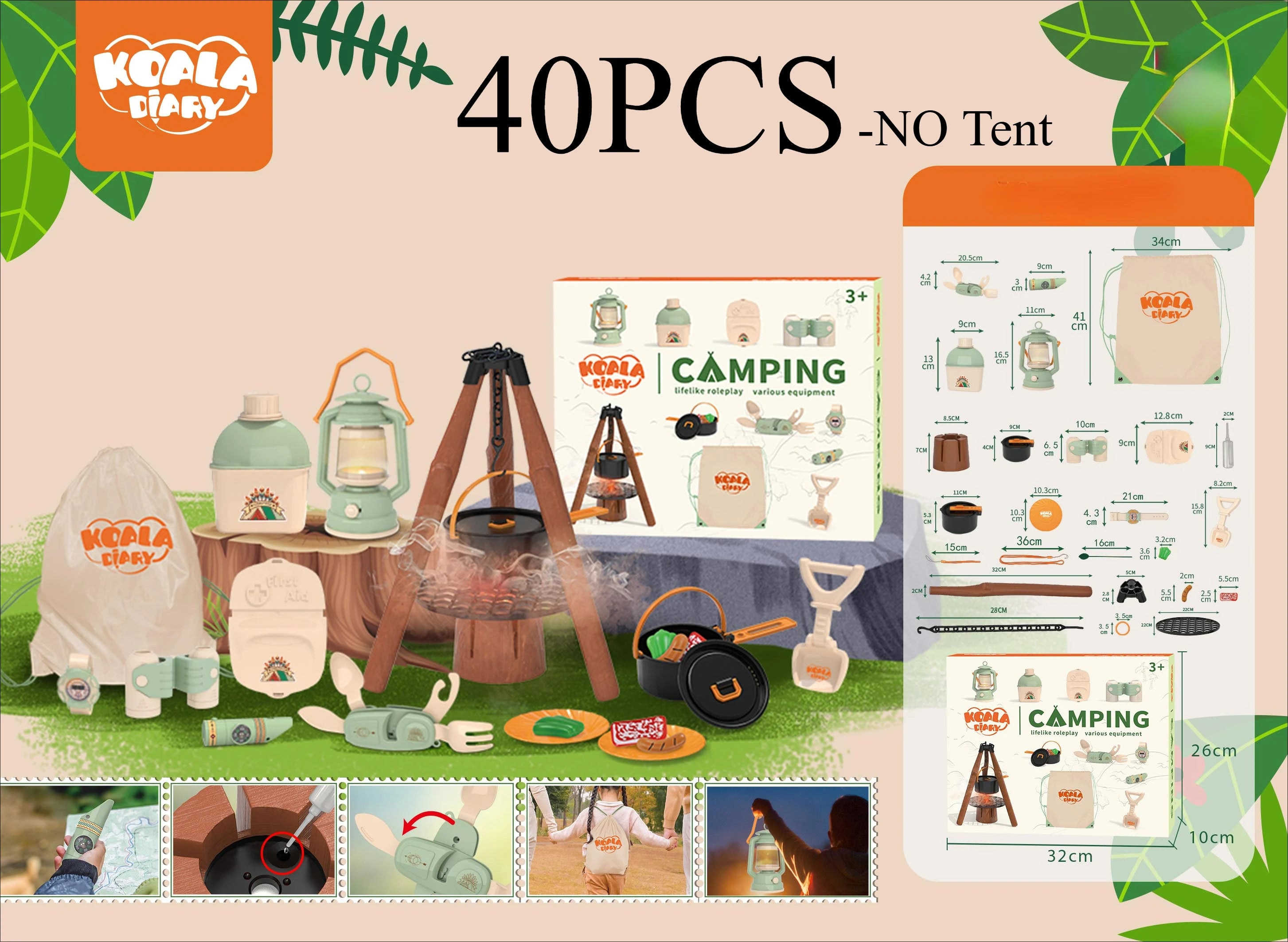 Kids Camping Set Toy Outdoor Explorer Kit Pretend Play OPTIONAL Tent Campfire Binocular Watch Bag Birthday Gift for Boys Girls