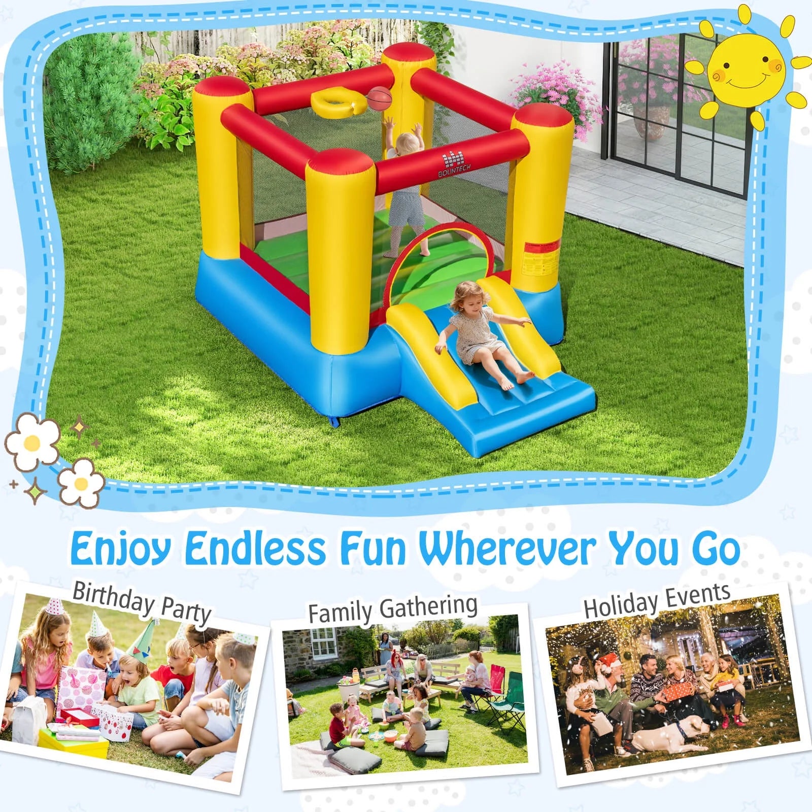 Inflatable Bouncer Kids Slide Bounce House for Indoor Outdoor (Blower NOT Included)