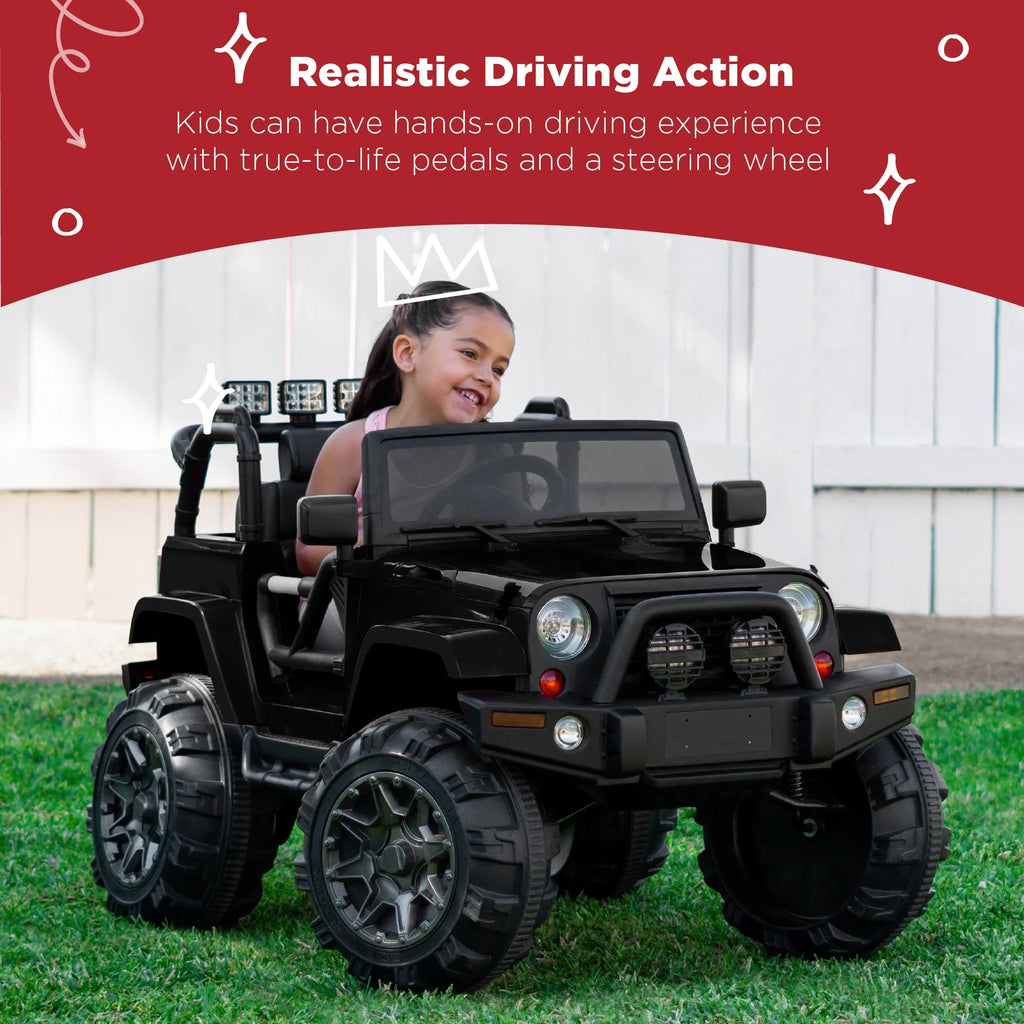 Jumbo 12V Kids Electric Ride on Car with Parent Remote, Seat Harness, 65 Lb Capacity - Black