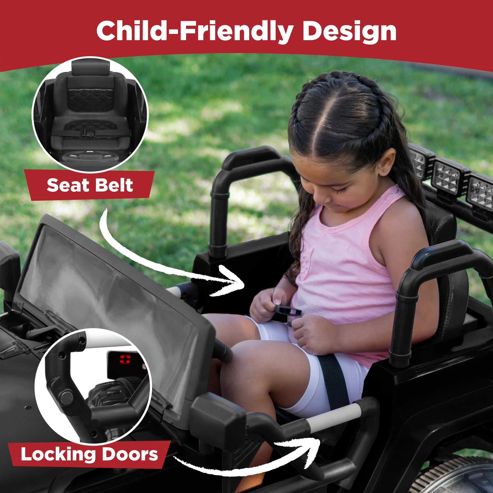Jumbo 12V Kids Electric Ride on Car with Parent Remote, Seat Harness, 65 Lb Capacity - Black