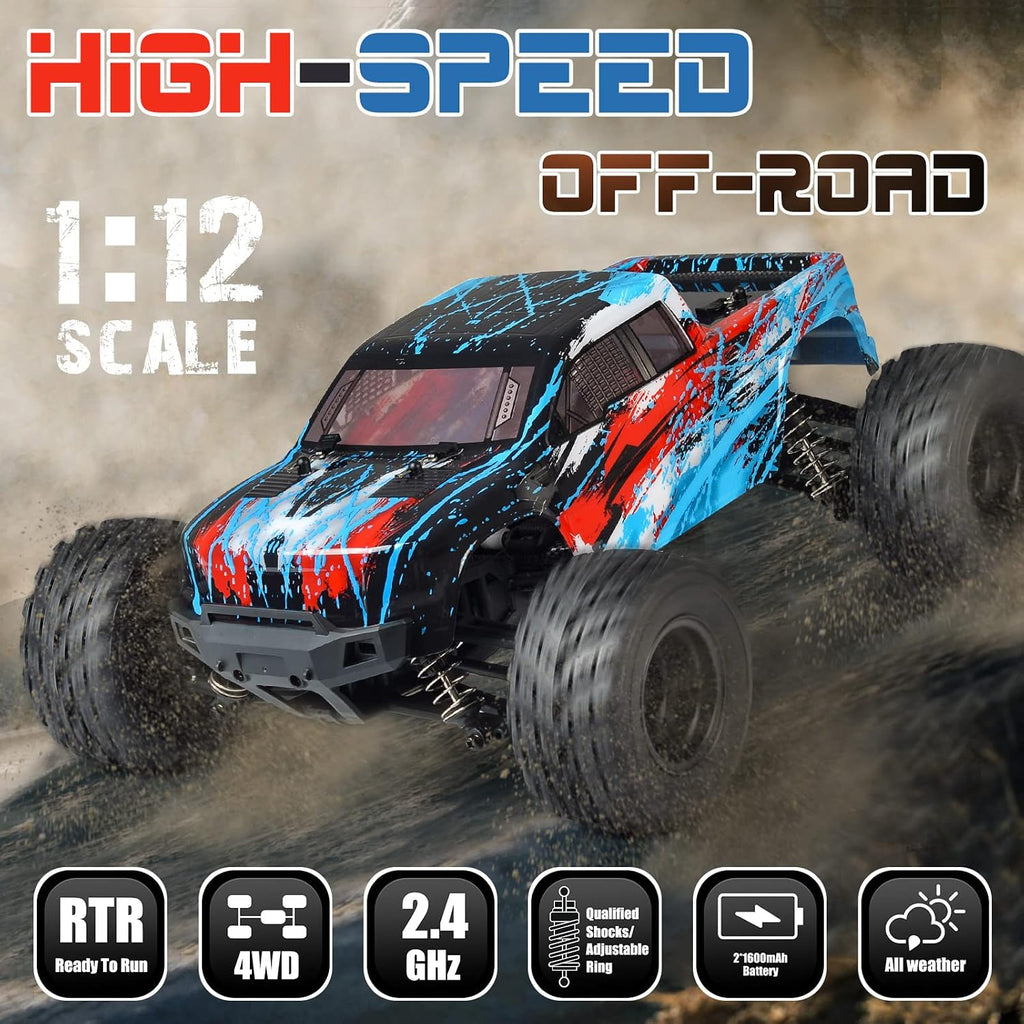 1:12 Scale Large RC Cars 40+ Kmh Speed Remote Control Truck 4X4 for 14+ Adult