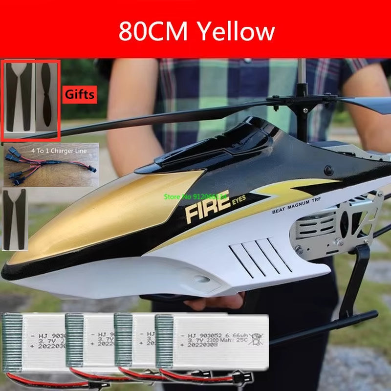 150M 80CM Large Alloy Electric RC Helicopter Drone Model Toy 3.5CH Anti-Fall Body LED Light Remote Control Helicopter Aircraft