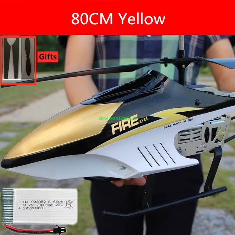 150M 80CM Large Alloy Electric RC Helicopter Drone Model Toy 3.5CH Anti-Fall Body LED Light Remote Control Helicopter Aircraft