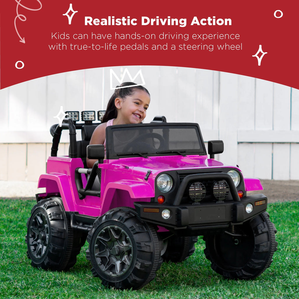 Jumbo 12V Kids Electric Ride on Car with Parent Remote, Seat Harness, 65 Lb Capacity - Pink