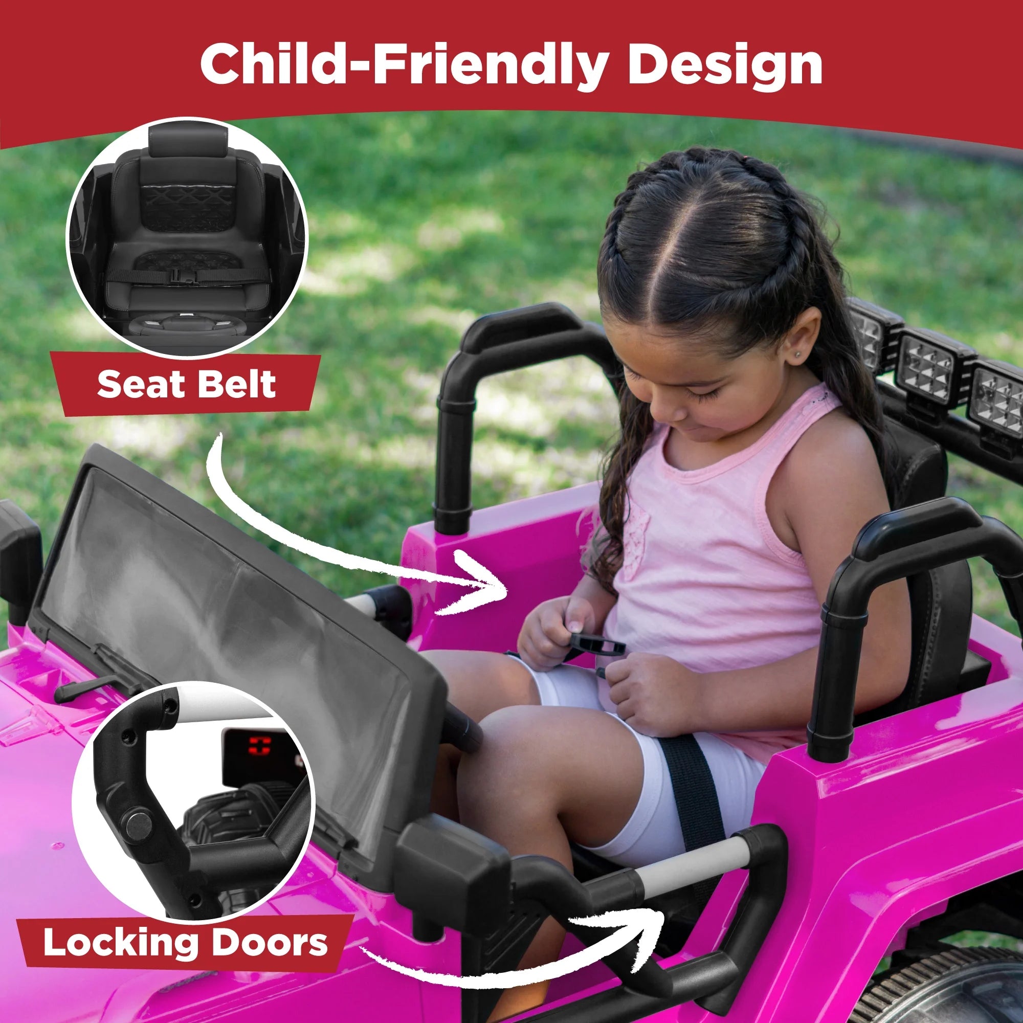 Jumbo 12V Kids Electric Ride on Car with Parent Remote, Seat Harness, 65 Lb Capacity - Pink