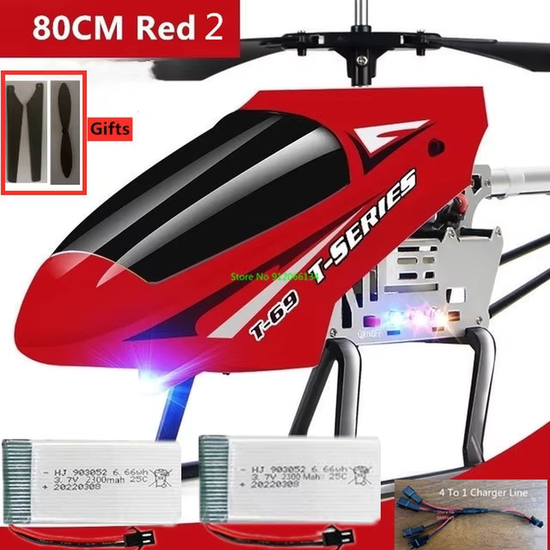 150M 80CM Large Alloy Electric RC Helicopter Drone Model Toy 3.5CH Anti-Fall Body LED Light Remote Control Helicopter Aircraft