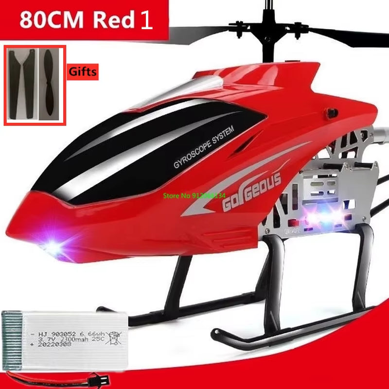 150M 80CM Large Alloy Electric RC Helicopter Drone Model Toy 3.5CH Anti-Fall Body LED Light Remote Control Helicopter Aircraft