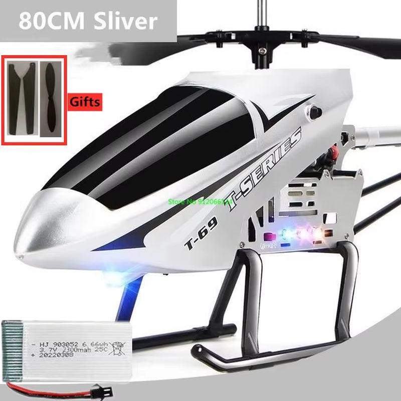 150M 80CM Large Alloy Electric RC Helicopter Drone Model Toy 3.5CH Anti-Fall Body LED Light Remote Control Helicopter Aircraft