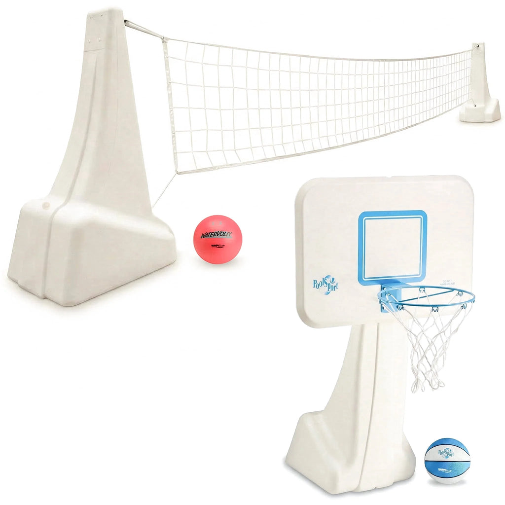 Dunn-Rite Poolsport 2-In-1 Pool Basketball Hoop & Volleyball Net Game Set (Basketball & Volleyball Combo)