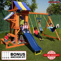 Sunnyslope Wooden Swing Set with Play Fort, Trapeze, 6Ft Double Wall Slide with Lifetime Warranty, & Bonus Anchor Kit