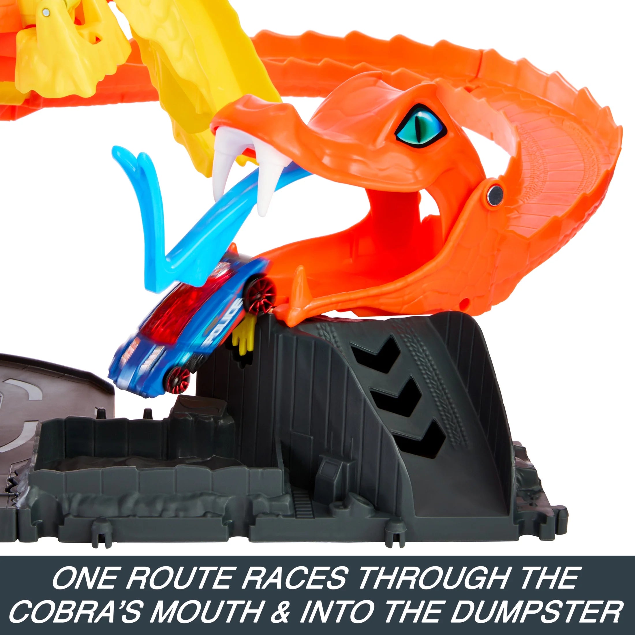 City Track Set Pizza Slam Cobra Attack Playset with 1:64 Scale Toy Car for Kids, 24.51 In