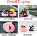 Pink Duck Car Dashboard Decorations Rubber Duck Car Ornaments Cool Duck with Propeller Helmet Sunglasses Gold Chain