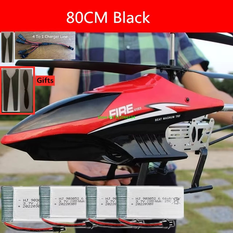 150M 80CM Large Alloy Electric RC Helicopter Drone Model Toy 3.5CH Anti-Fall Body LED Light Remote Control Helicopter Aircraft