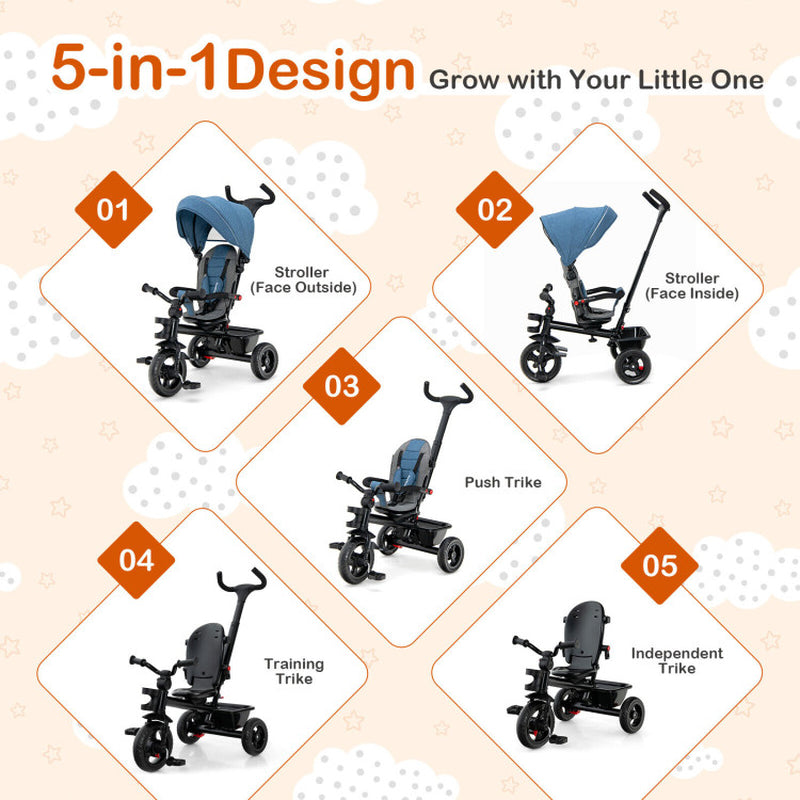 4-In-1 Baby Tricycle Toddler Trike with Convertible Seat